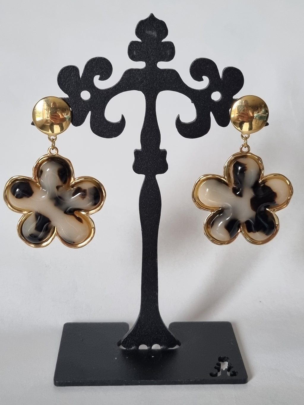 Boucles d’oreilles Fleurs Marbrées & Or Brillant