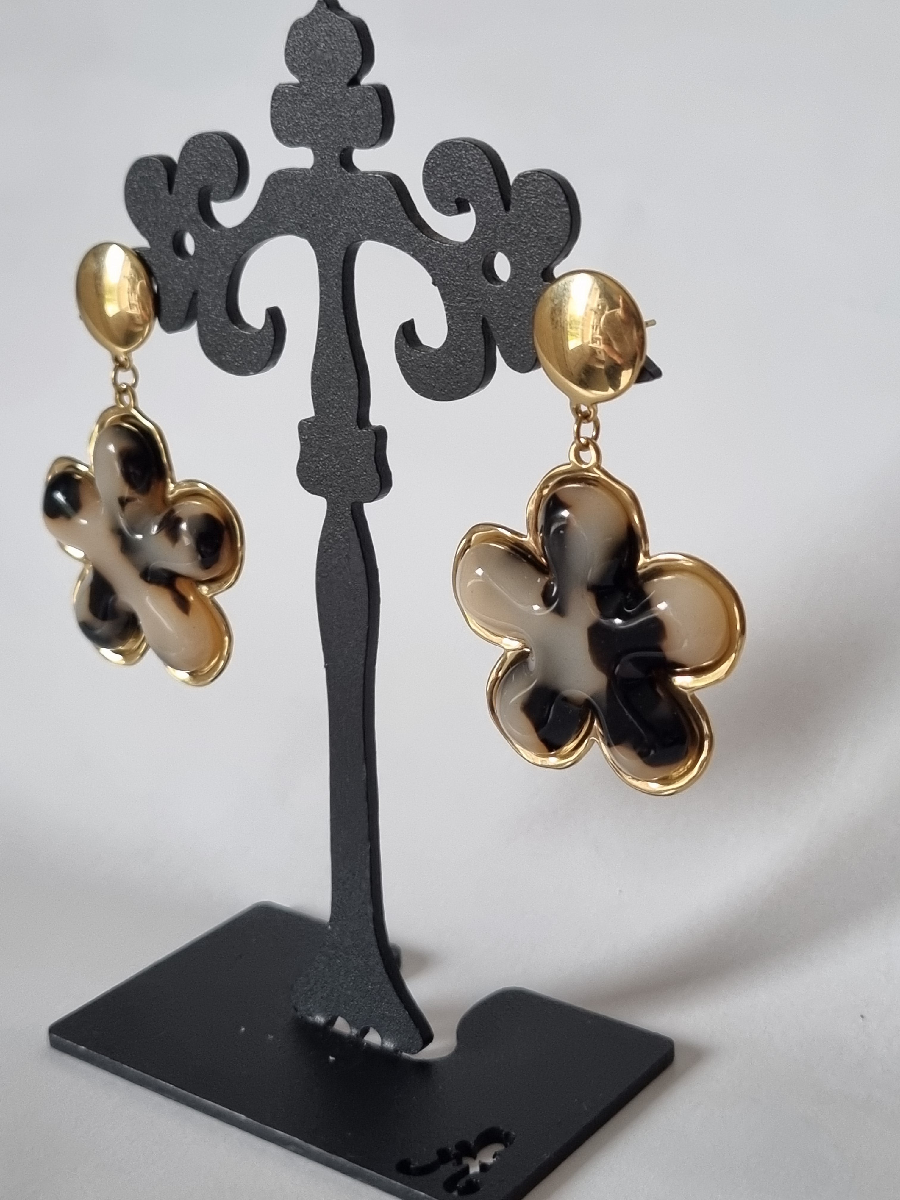 Boucles d’oreilles Fleurs Marbrées & Or Brillant