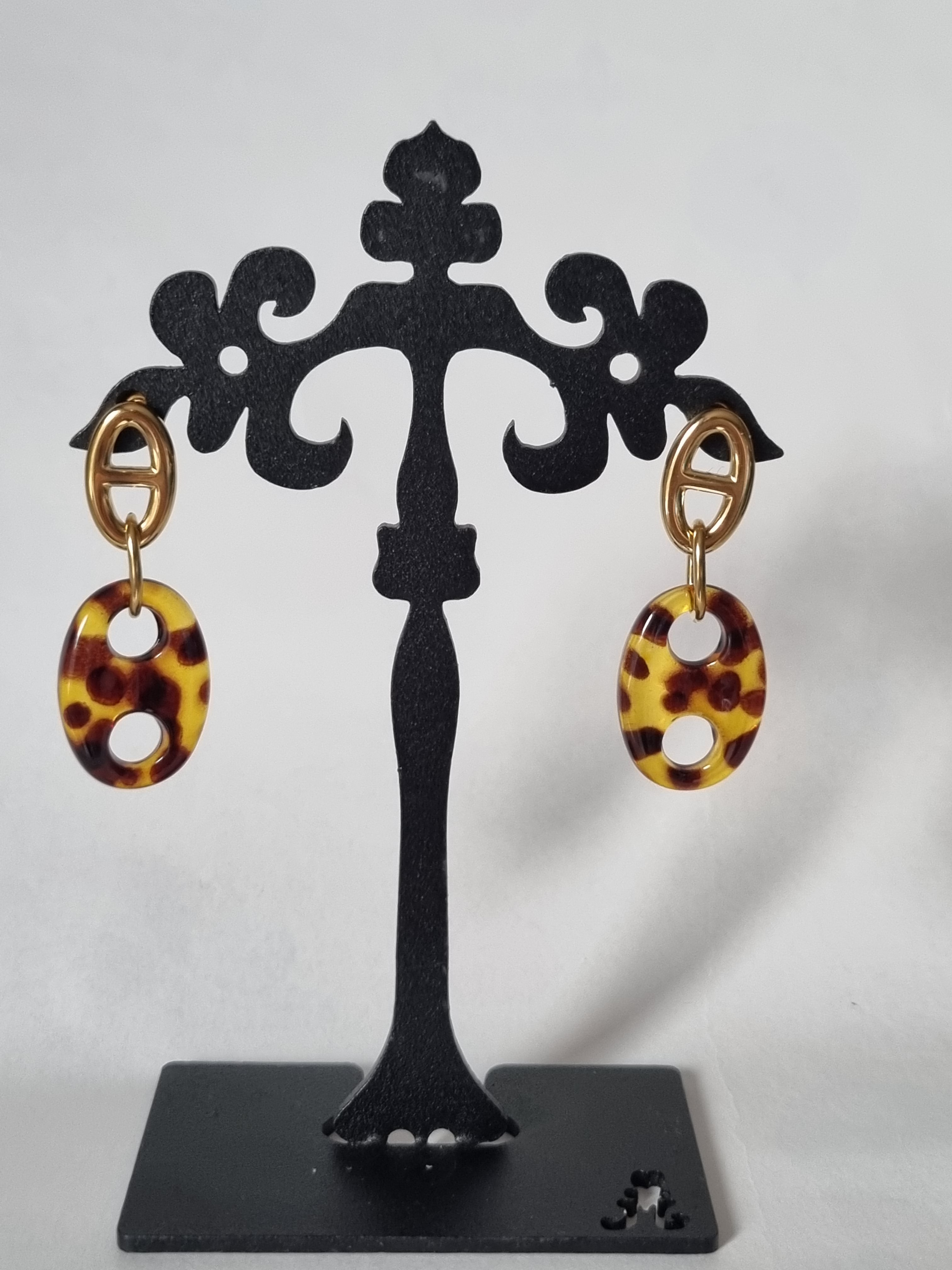 Boucles d’oreilles Ovales Tortoise & Maillon Doré