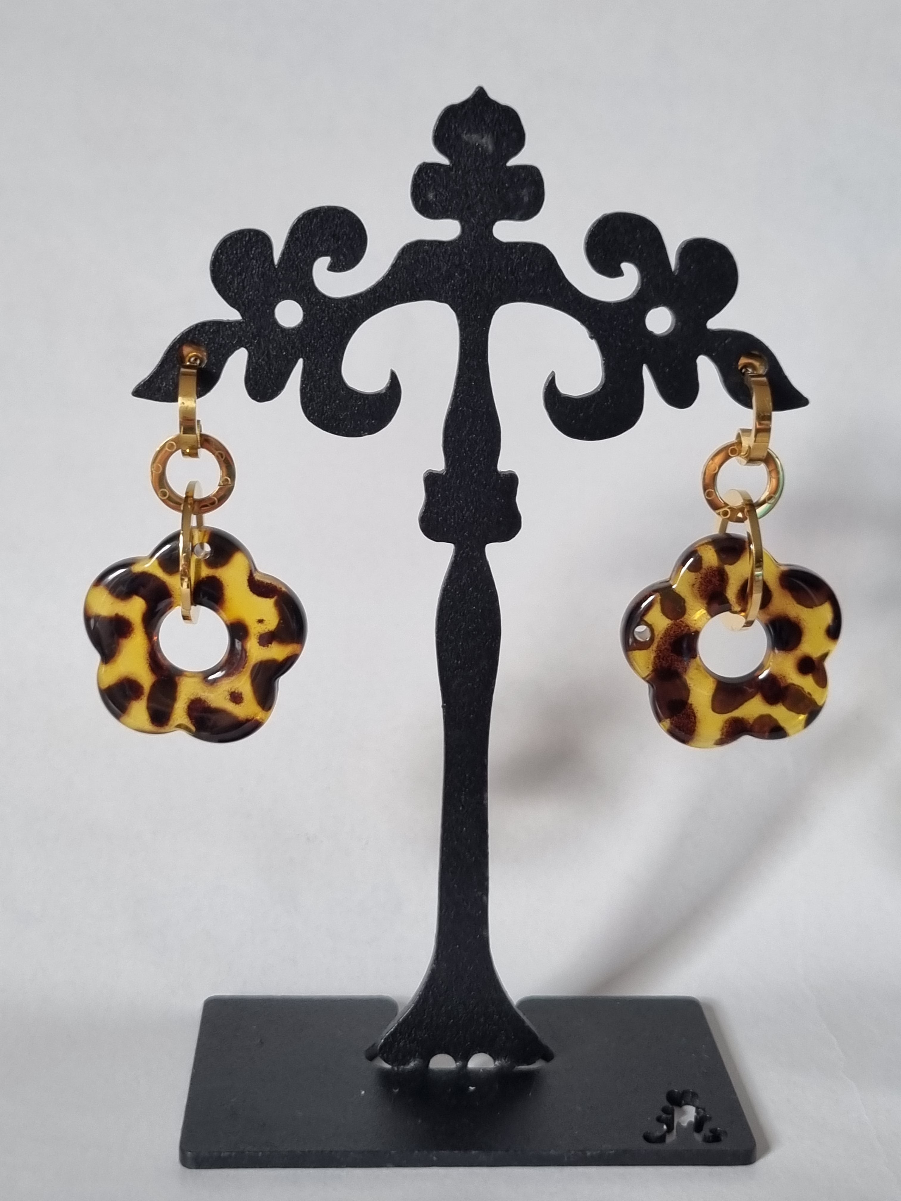 Boucles d’oreilles Fleurs Tortoise & Anneau Doré