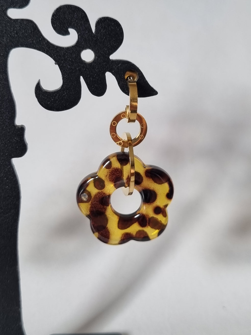 Boucles d’oreilles Fleurs Tortoise & Anneau Doré