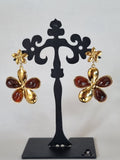 Boucles d’Oreilles Fleur Dorée & Ambre