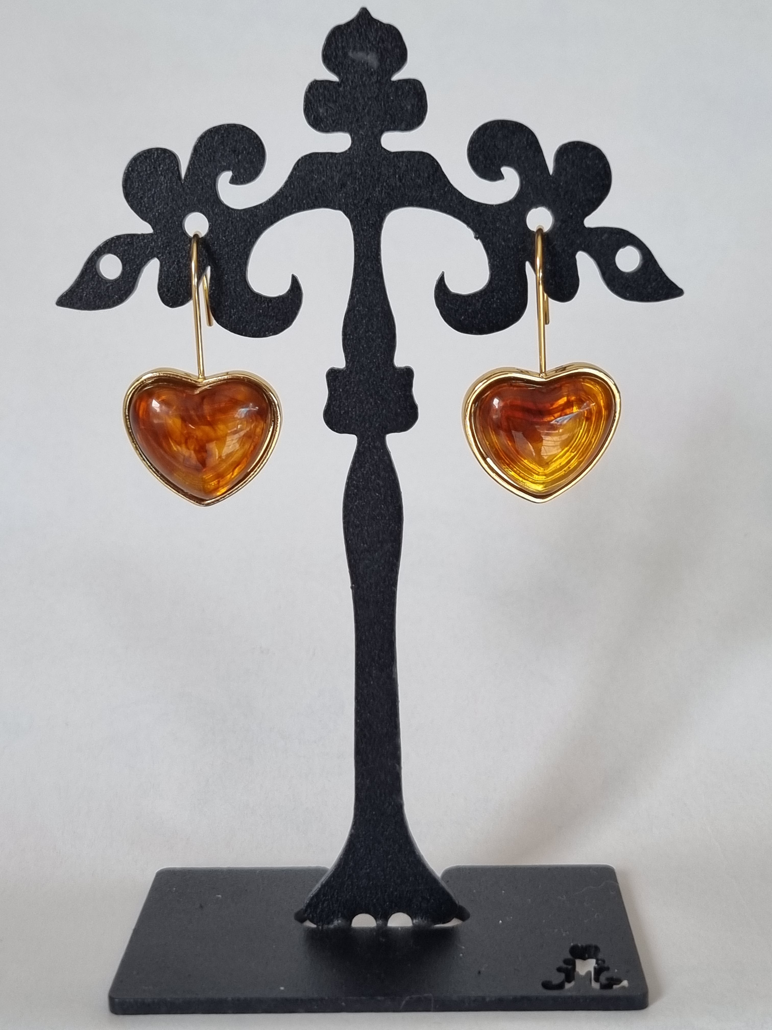Boucles d’Oreilles Cœur Ambre & Doré