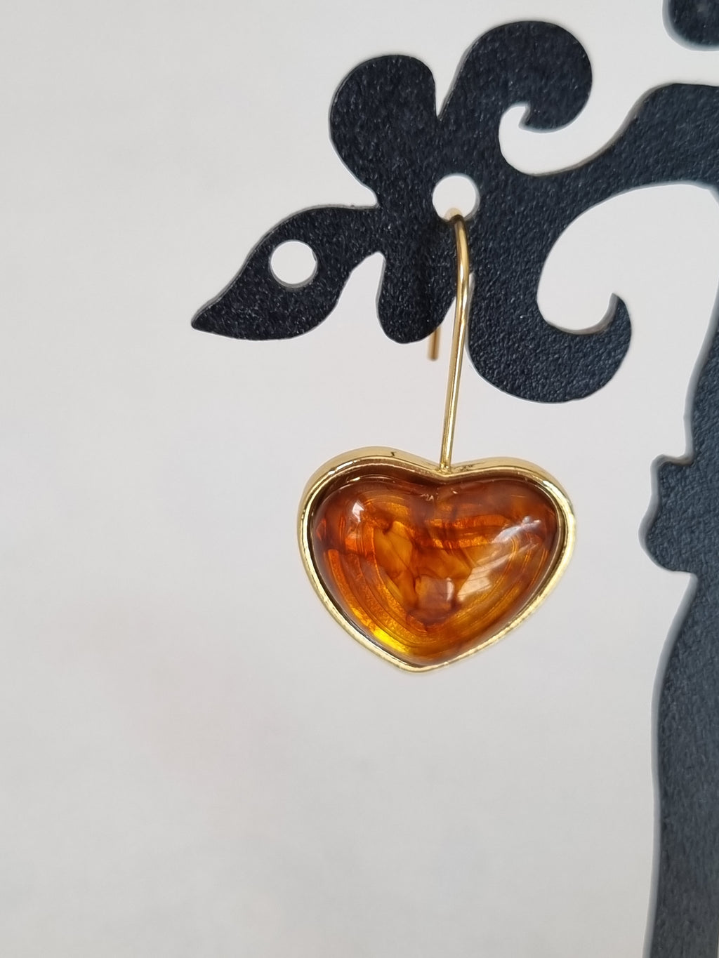 Boucles d’Oreilles Cœur Ambre & Doré