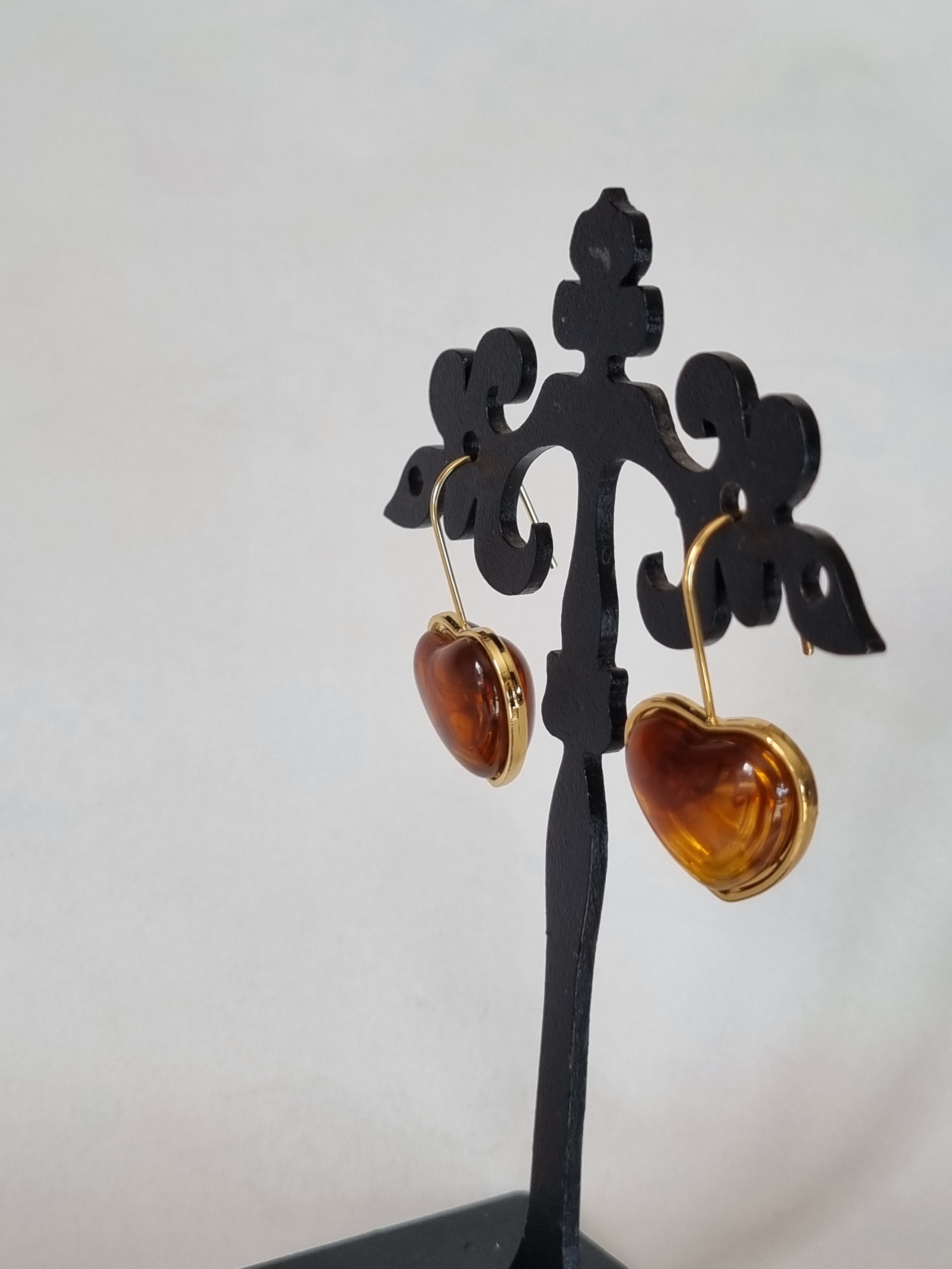 Boucles d’Oreilles Cœur Ambre & Doré