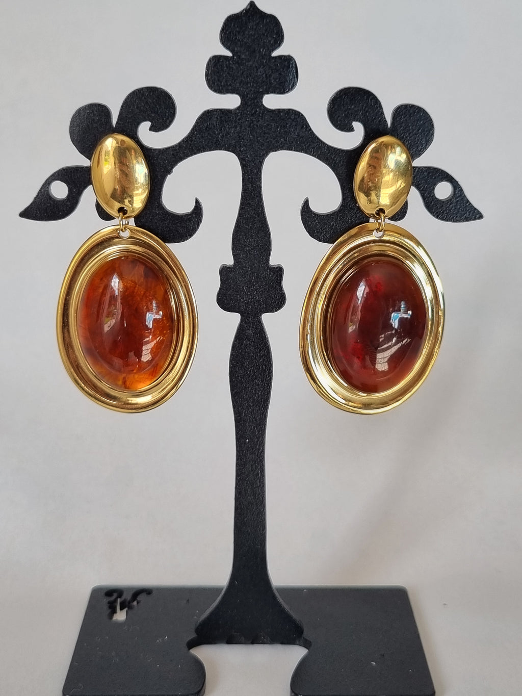 Boucles d’Oreilles Ovale Ambre & Doré