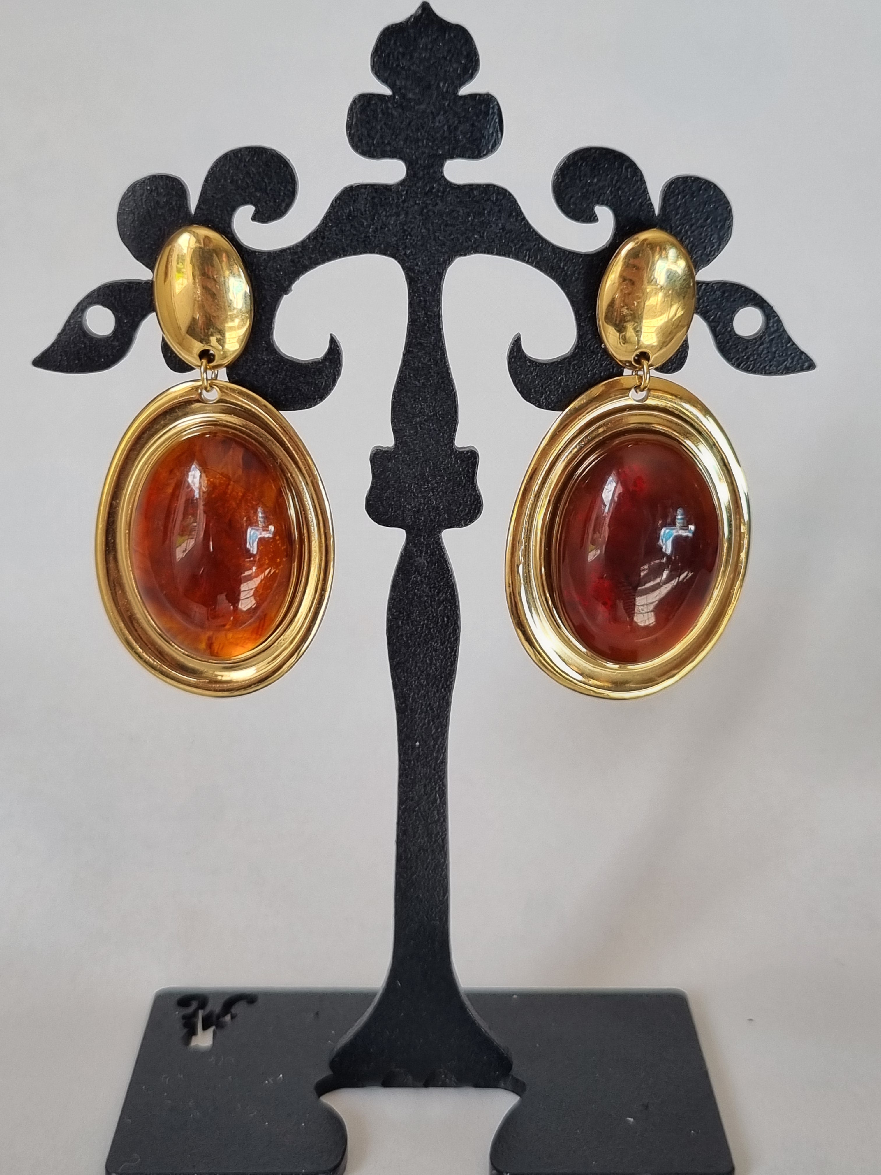 Boucles d’Oreilles Ovale Ambre & Doré
