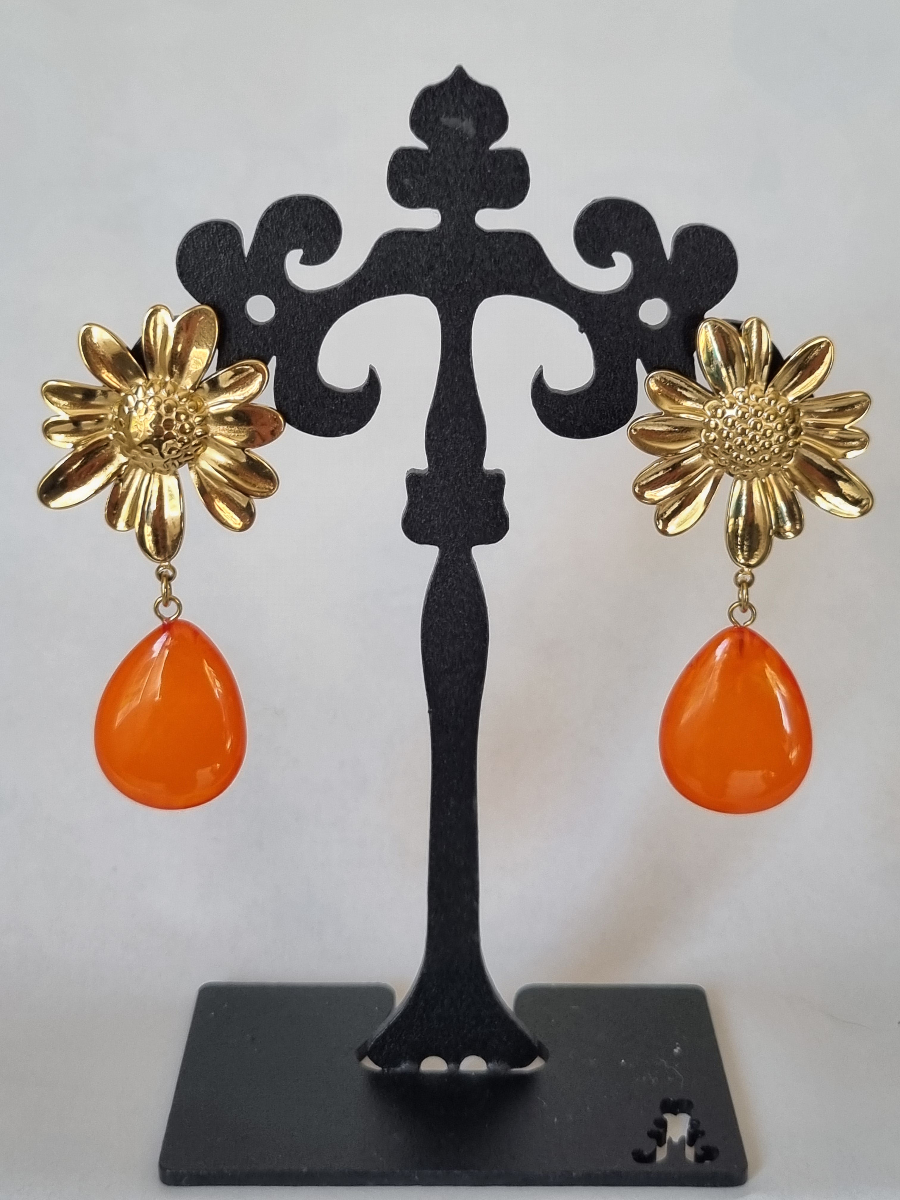Boucles d’Oreilles Fleur Dorée & Goutte