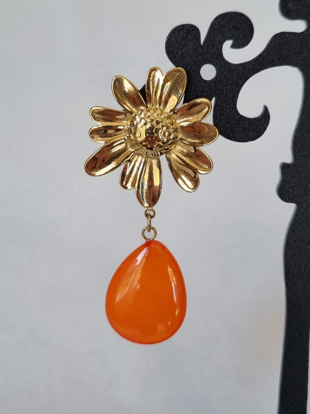 Boucles d’Oreilles Fleur Dorée & Goutte