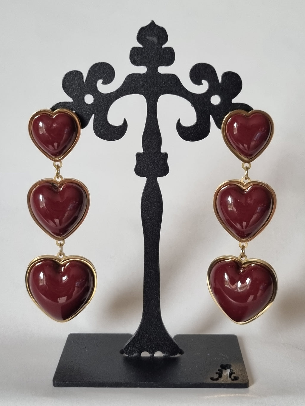 Boucles d’Oreilles Cœurs Rouge & Doré