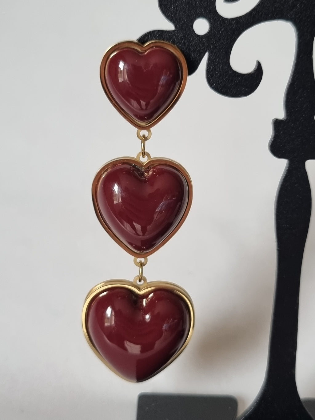 Boucles d’Oreilles Cœurs Rouge & Doré