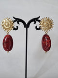 Boucles d’Oreilles Soleil Doré & Goutte Rouge