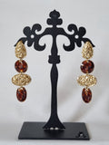 Boucles d’Oreilles Dorées & Perles Ambrées Duo