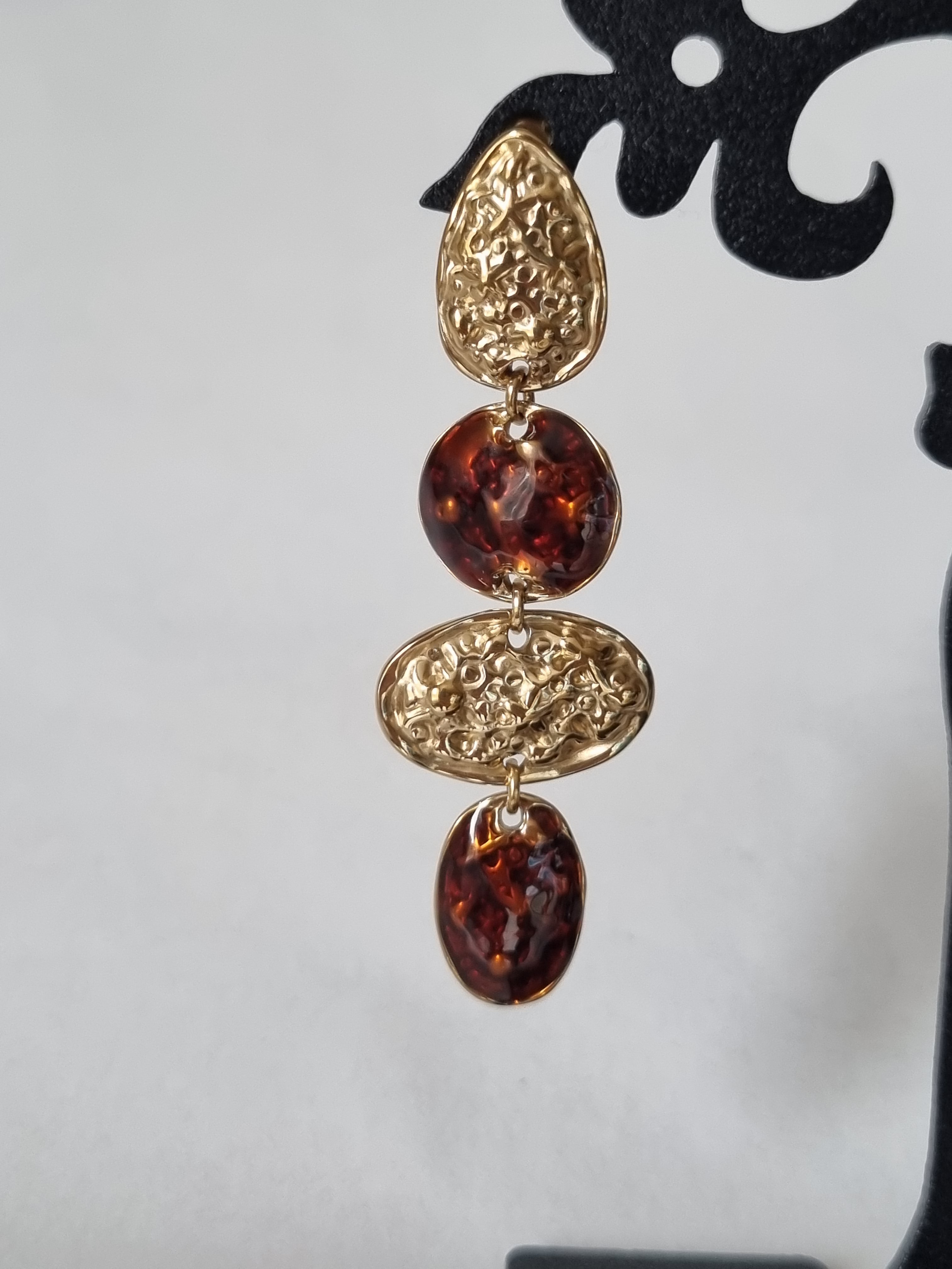 Boucles d’Oreilles Dorées & Perles Ambrées Duo