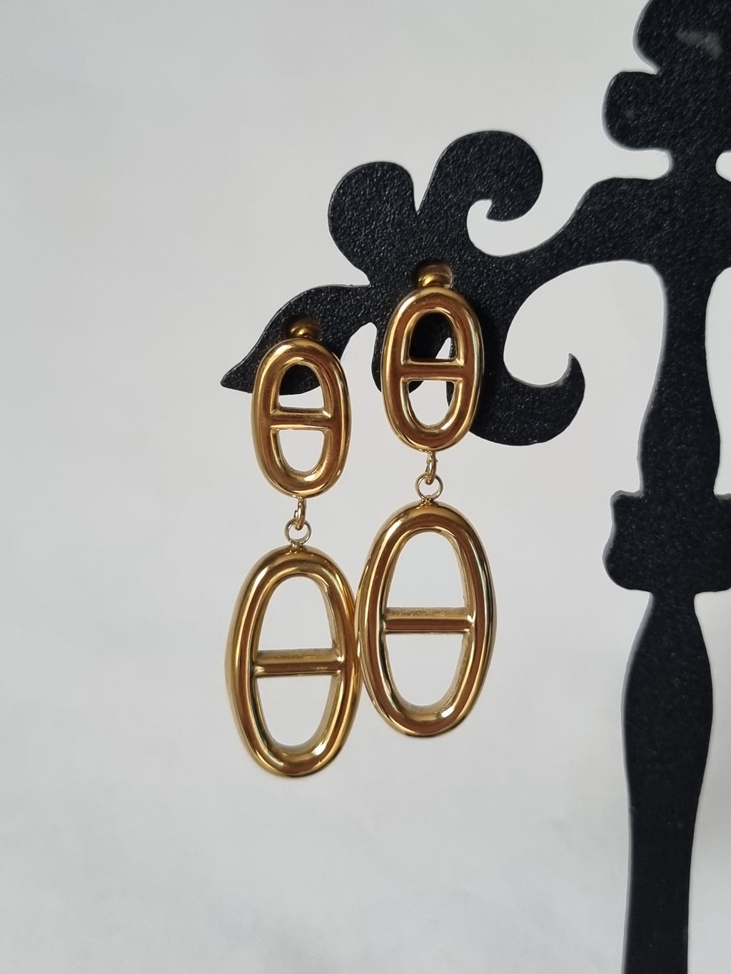 Boucles d’Oreilles Double Ovale Doré