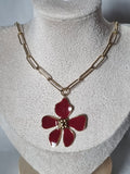 Collier Fleur Rouge Doré