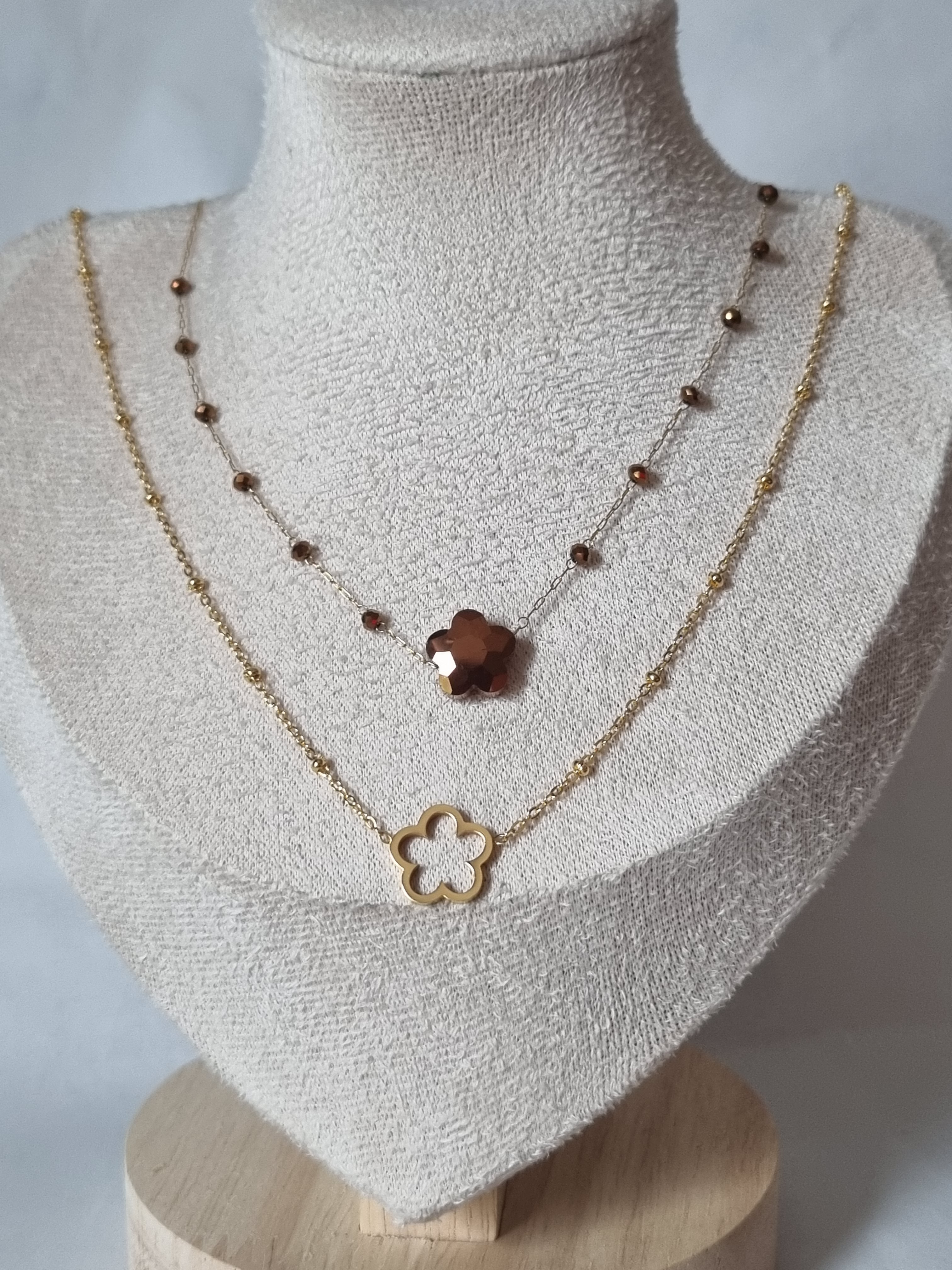 Collier Doré & Perles Brunes