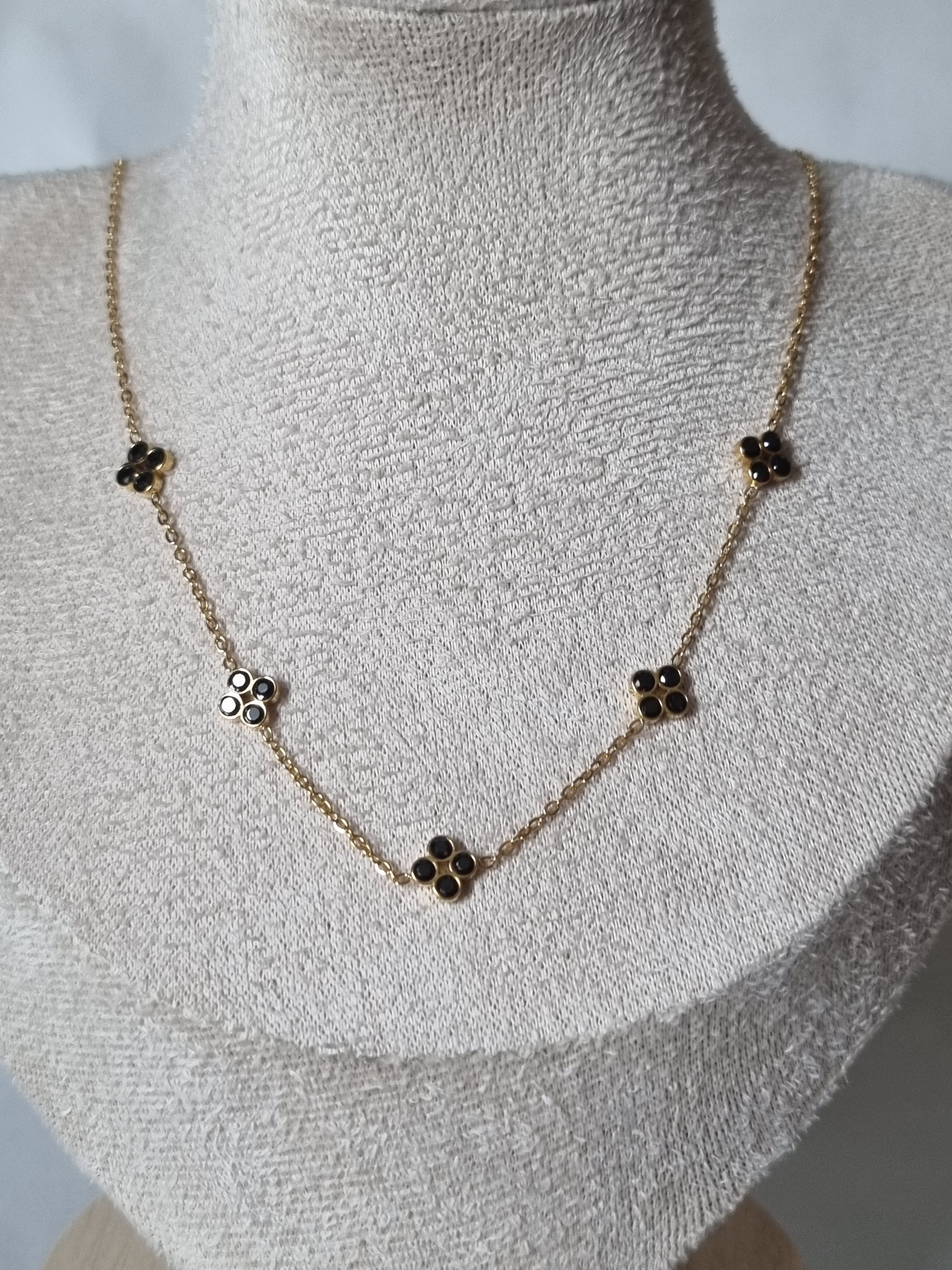 Collier Trèfles Noirs & Doré