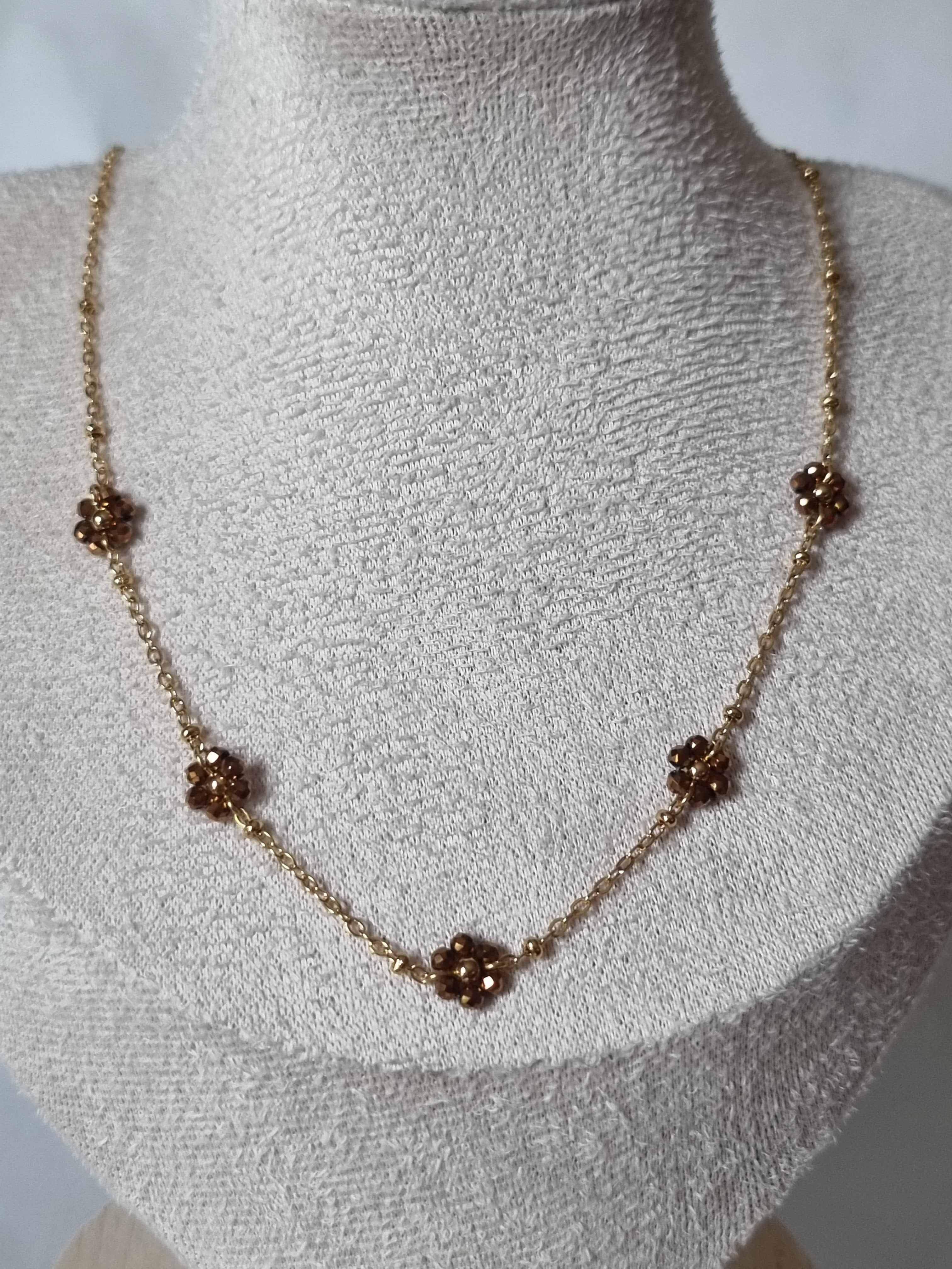 Collier Perles Brunes Doré