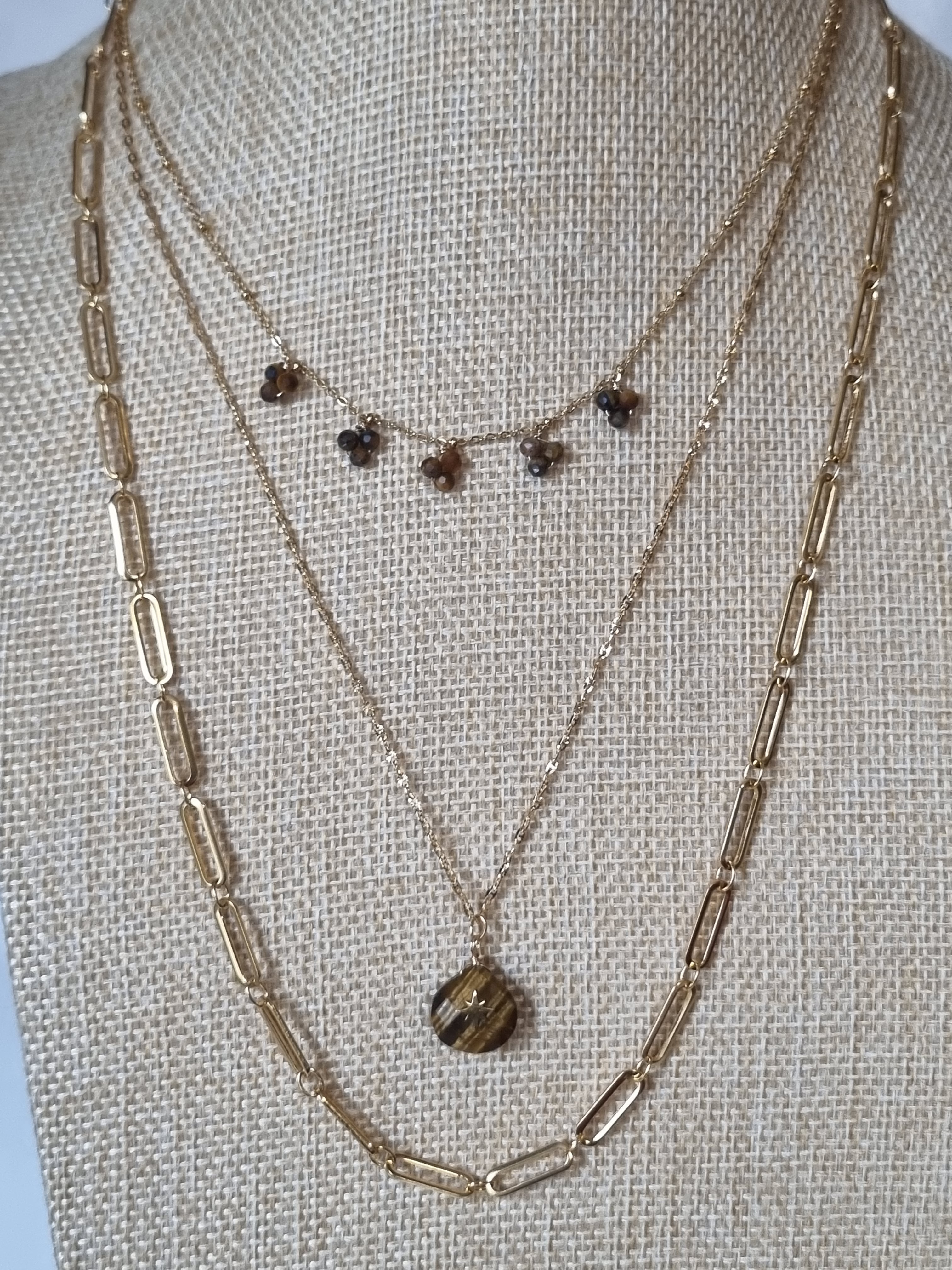 Collier Doré & Perles Foncées