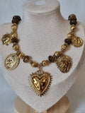 Collier Médaillons Dorés & Perles Brunes
