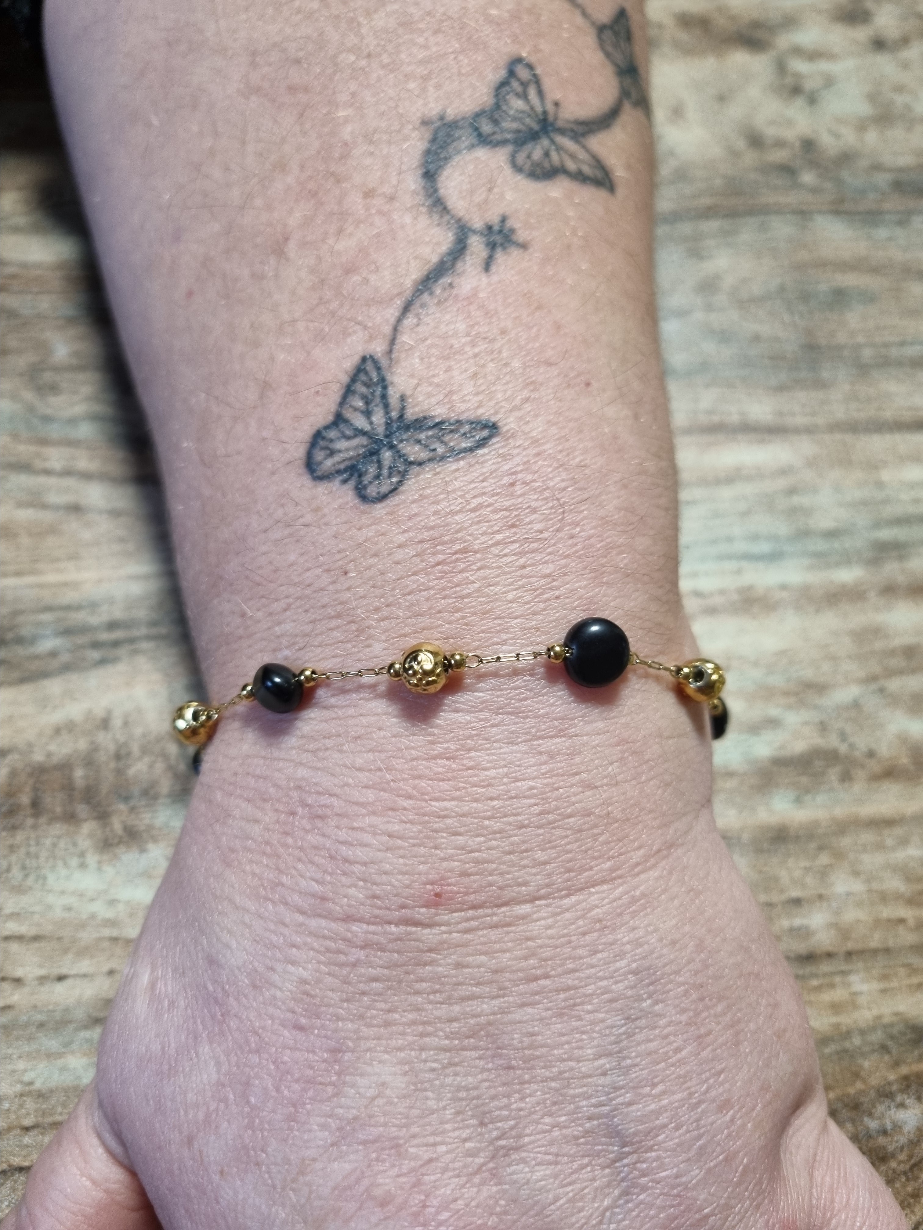 Bracelet Perles Noires & Dorées