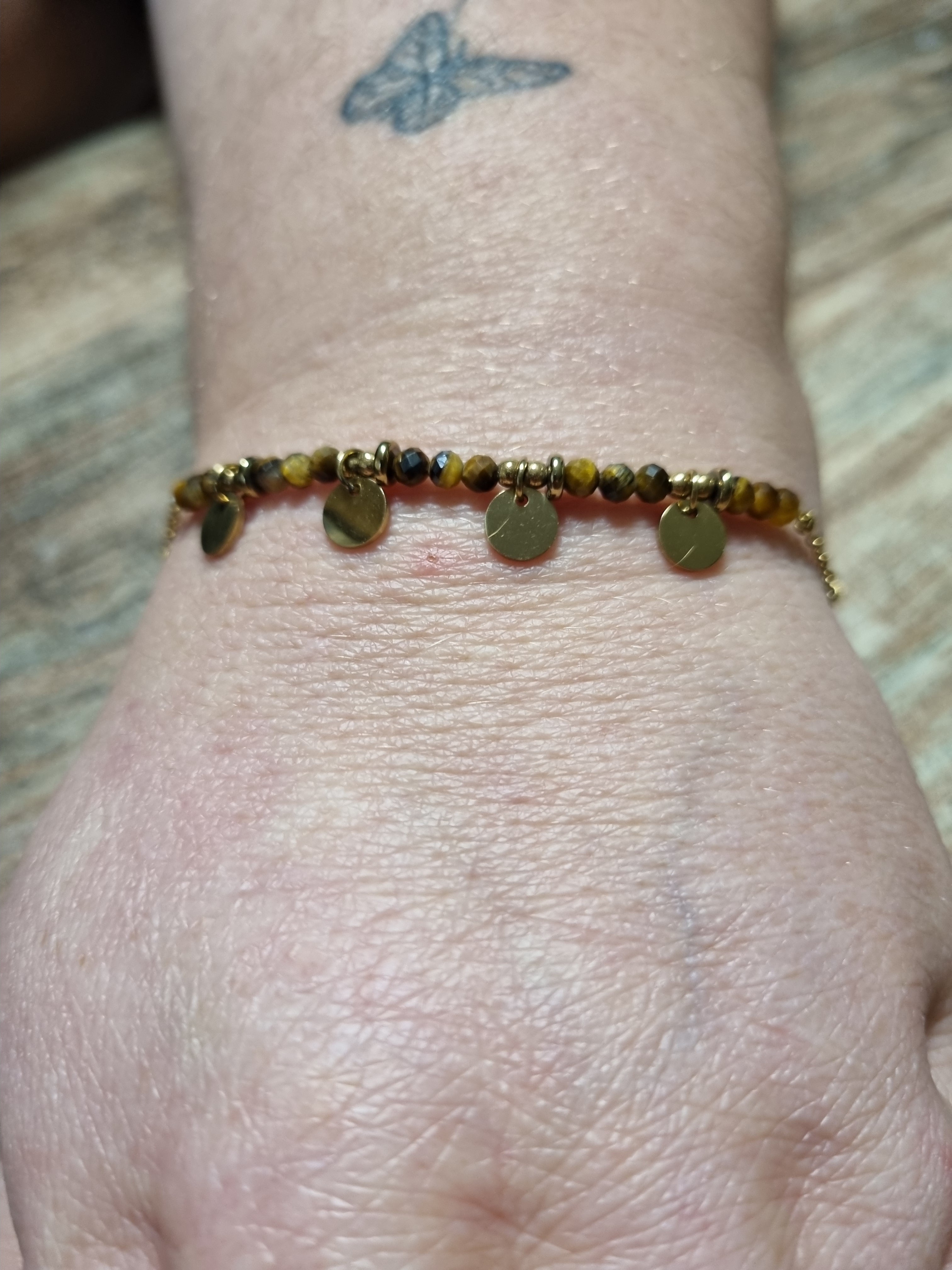 Bracelet doré perles brunes