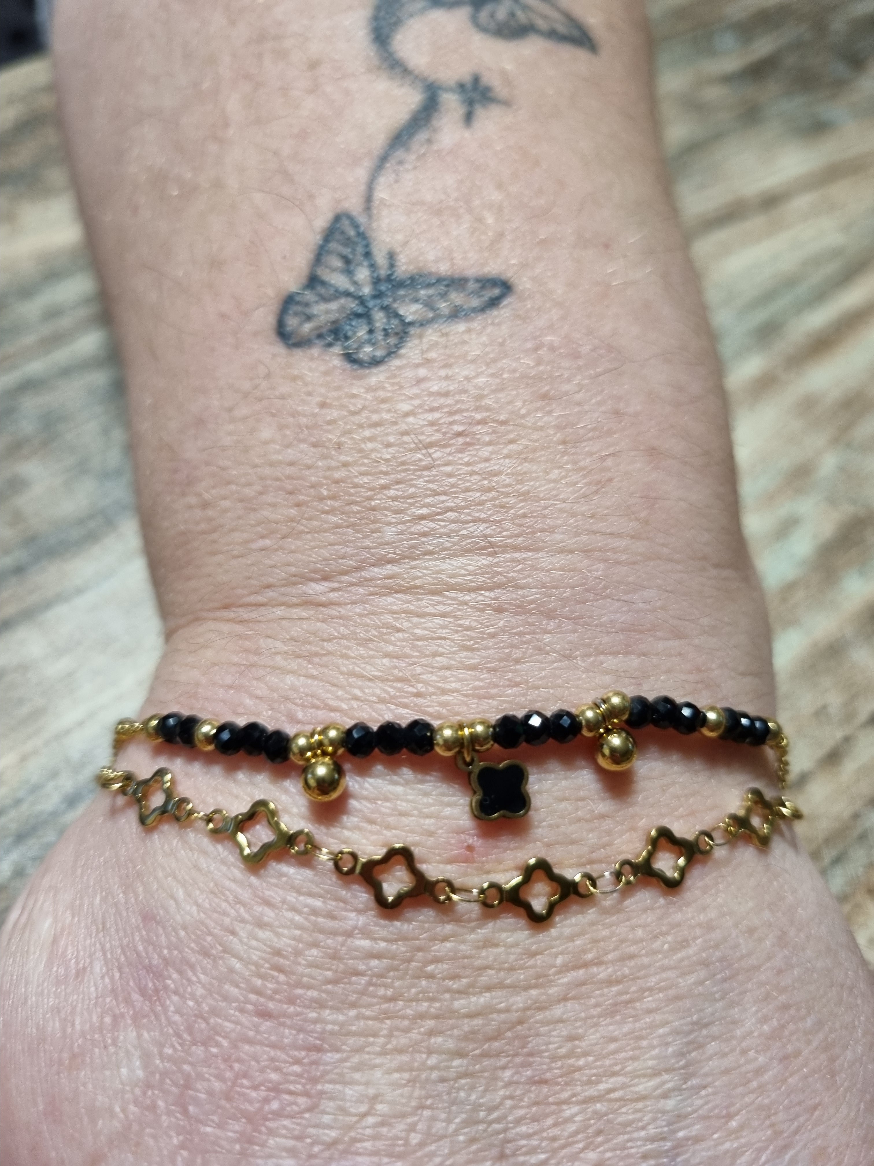 Bracelet trèfle noir doré