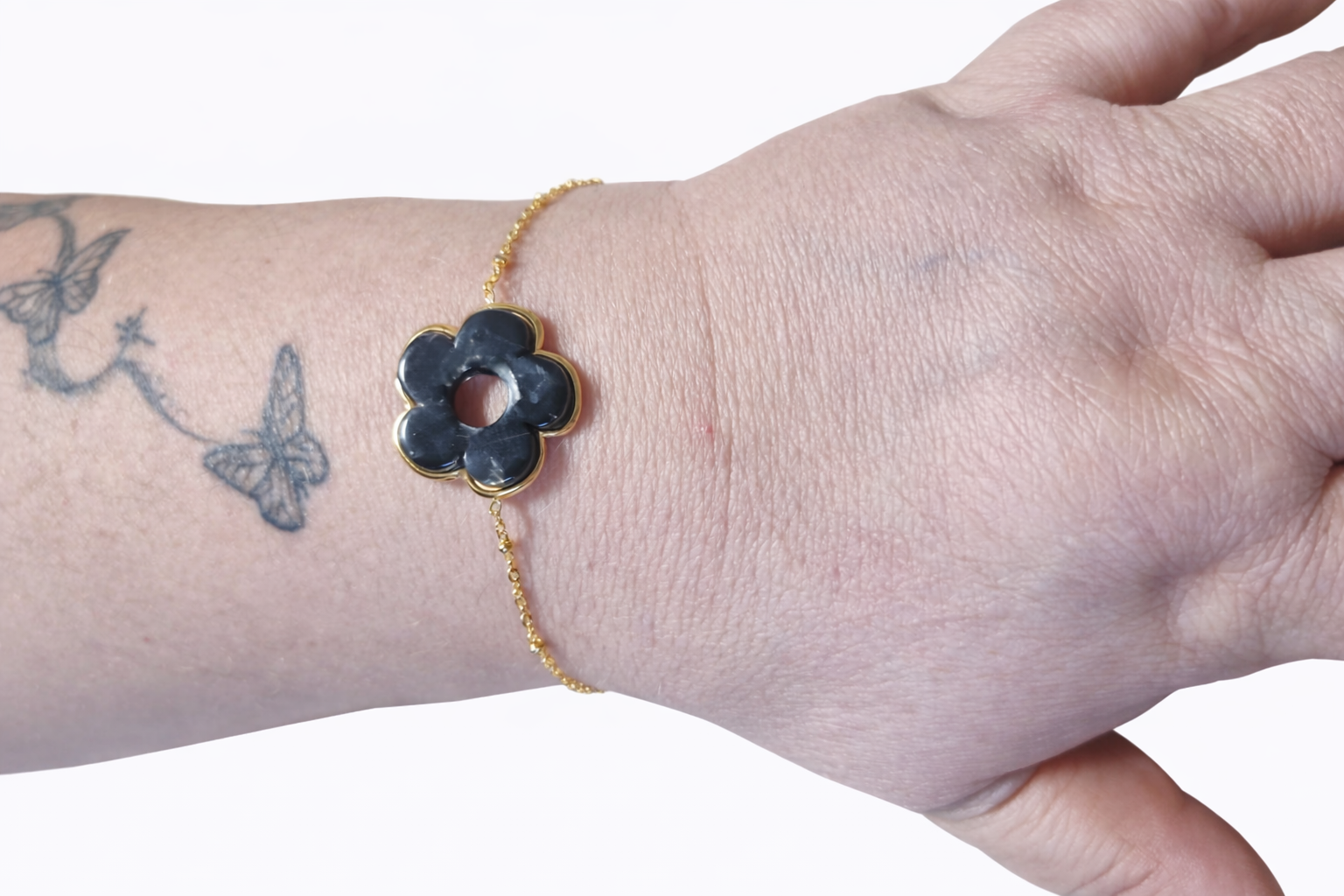 Bracelet Fleur Noire & Doré