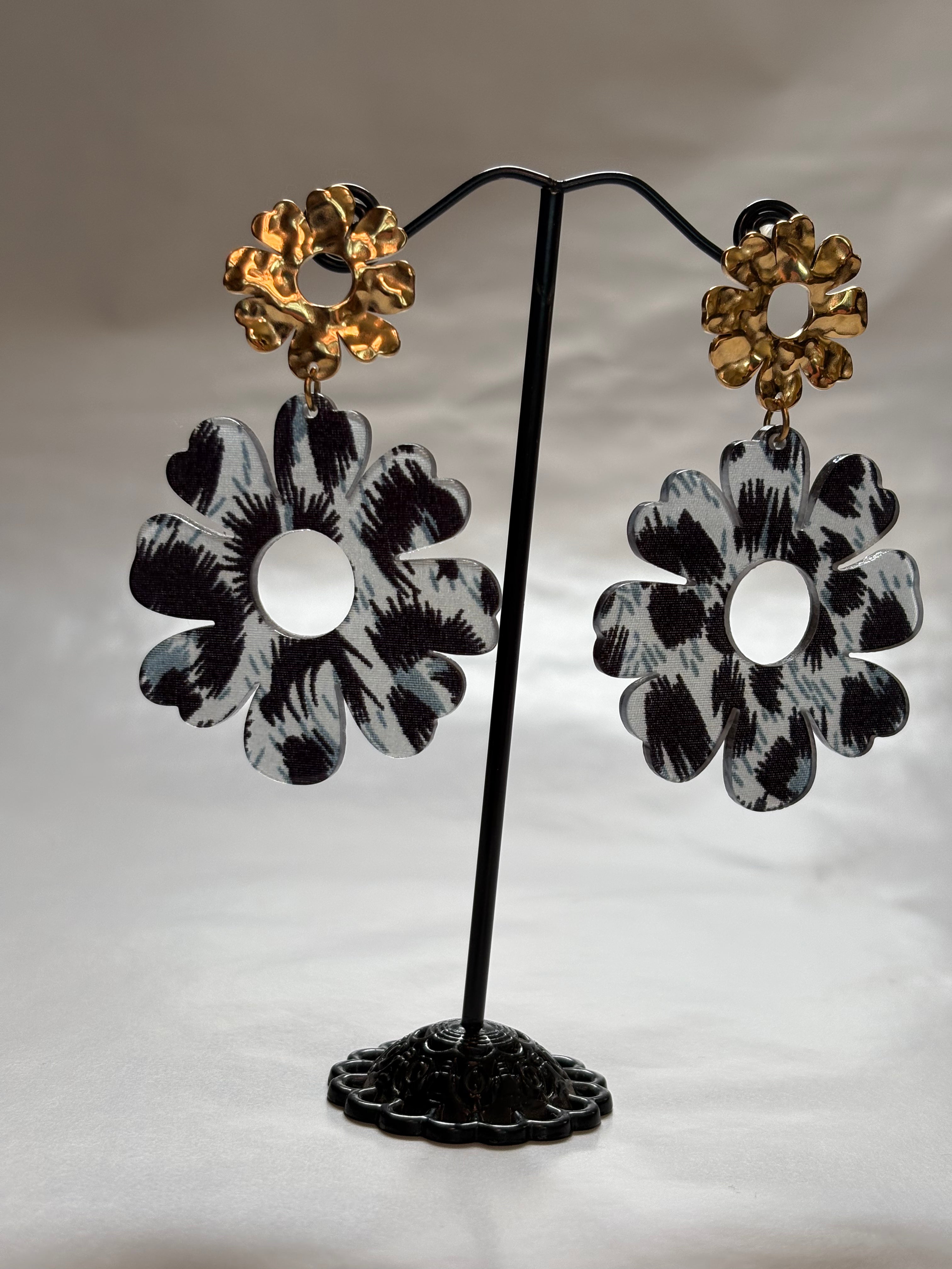 Boucles d’Oreilles fleur Dorées & Marbré